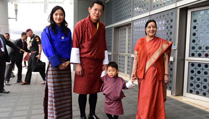 Sushma Swaraj receives Bhutanese King and his family at airport in a special gesture - Watch