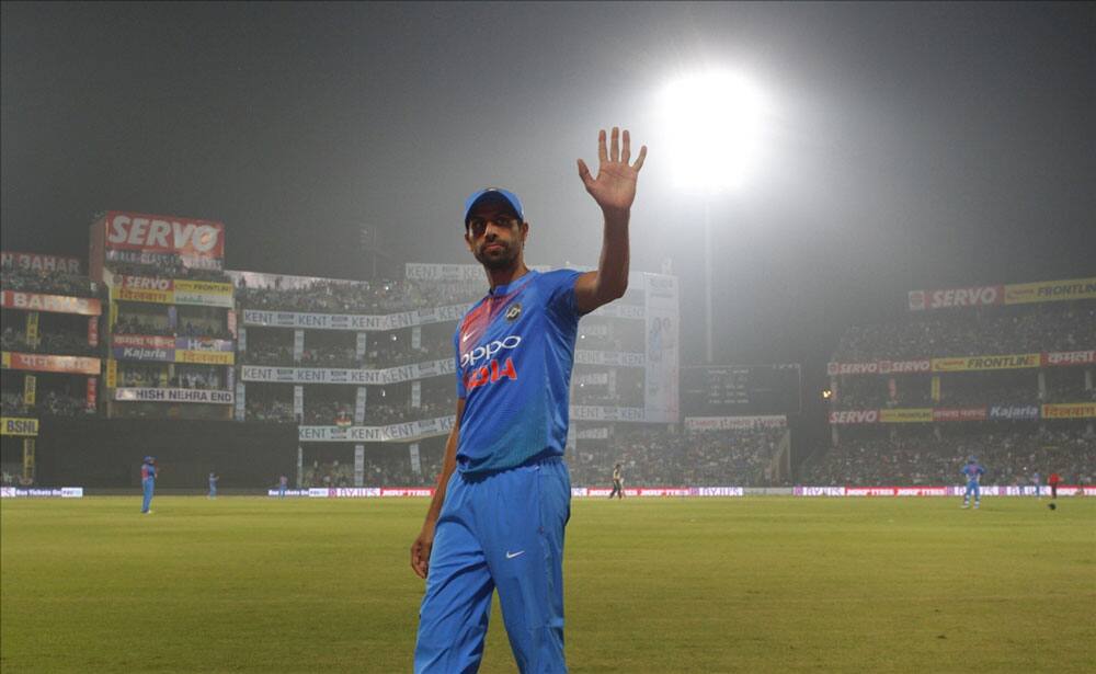 Ashish Nehra of India during the first T20 match between India and New Zealand at Feroz Shah Kotla stadium in New Delhi.