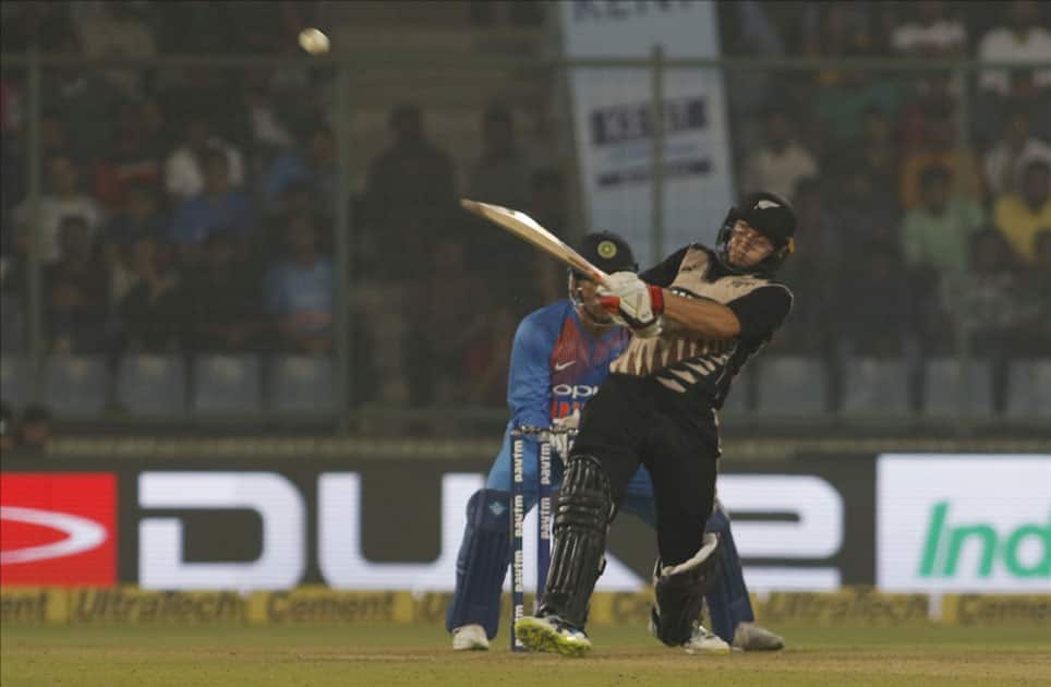 Tom Latham of New Zealand in action during the first T20 match between India and New Zealand at Feroz Shah Kotla stadium in New Delhi