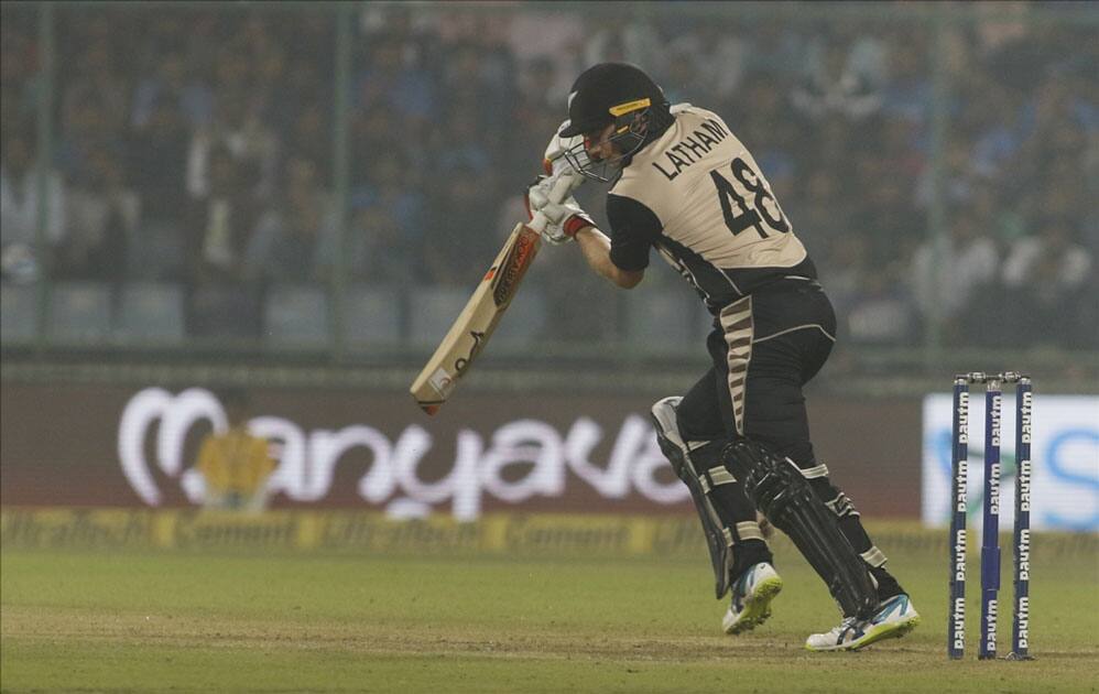 Tom Latham of New Zealand in action during the first T20 match between India and New Zealand at Feroz Shah Kotla stadium in New Delhi