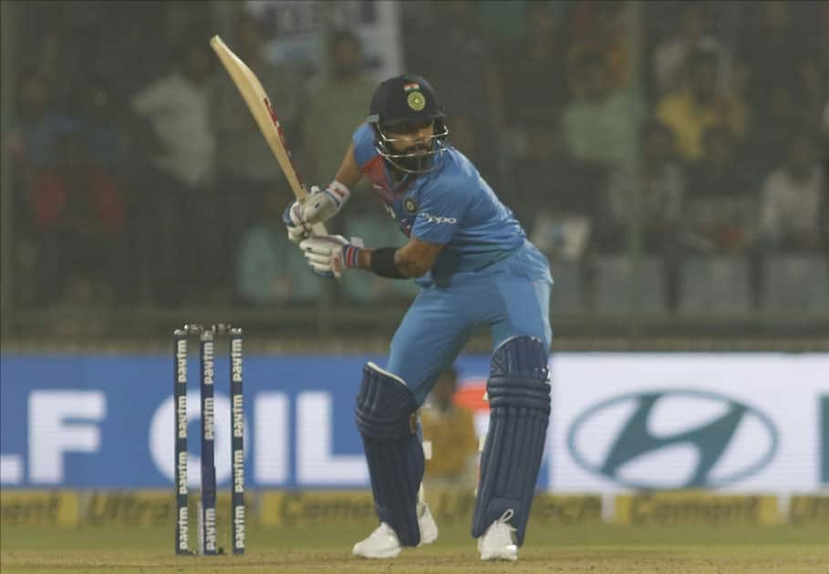 Indian captain Virat Kohli in action during the first T20 match between India and New Zealand at Feroz Shah Kotla stadium in New Delhi.