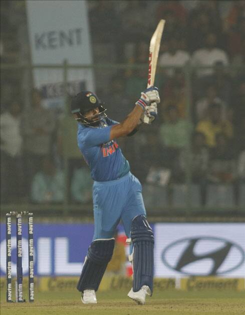 Indian captain Virat Kohli in action during the first T20 match between India and New Zealand at Feroz Shah Kotla stadium in New Delhi.