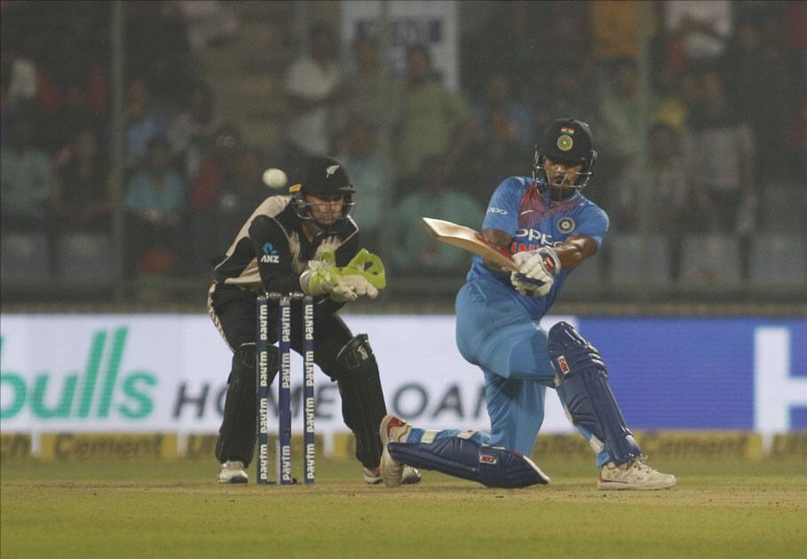 Shikhar Dhawan of India in action during the first T20 match between India and New Zealand at Feroz Shah Kotla stadium in New Delhi.