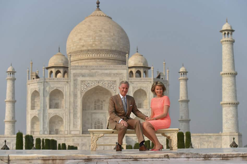 Belgian Royal couple King Philippe and Queen Mathilde pose in front of Taj Mahal in Agra.