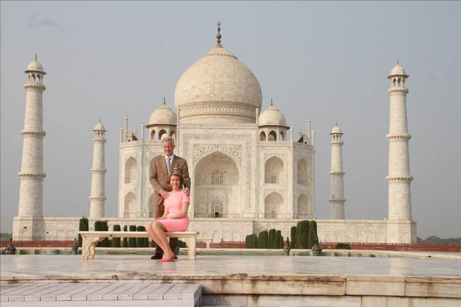 Belgian Royal couple King Philippe and Queen Mathilde pose in front of Taj Mahal in Agra.