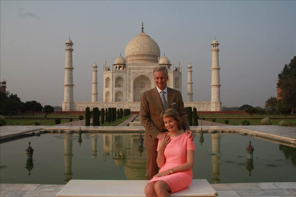 Belgian Royal couple King Philippe and Queen Mathilde pose in front of Taj Mahal in Agra.