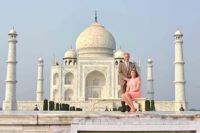 Belgian Royal couple King Philippe and Queen Mathilde pose in front of Taj Mahal in Agra.