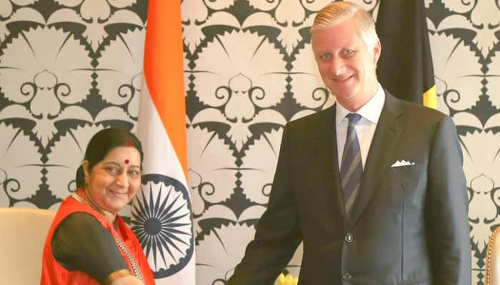 External Affairs Minister Sushma Swaraj meets Belgium&#039;s King Phillipe, discusses bilateral relations