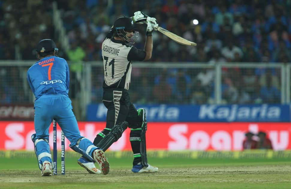 Colin de Grandhomme of New Zealand in action during the third and final T20 International match between India and New Zealand