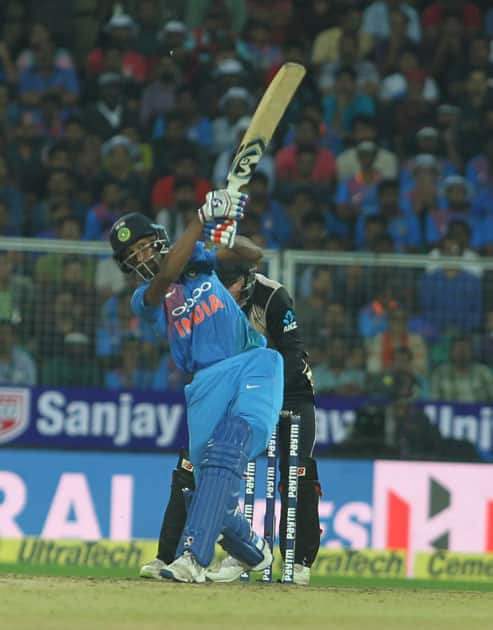 Hardik Pandya of India in action during the third and final T20 International match