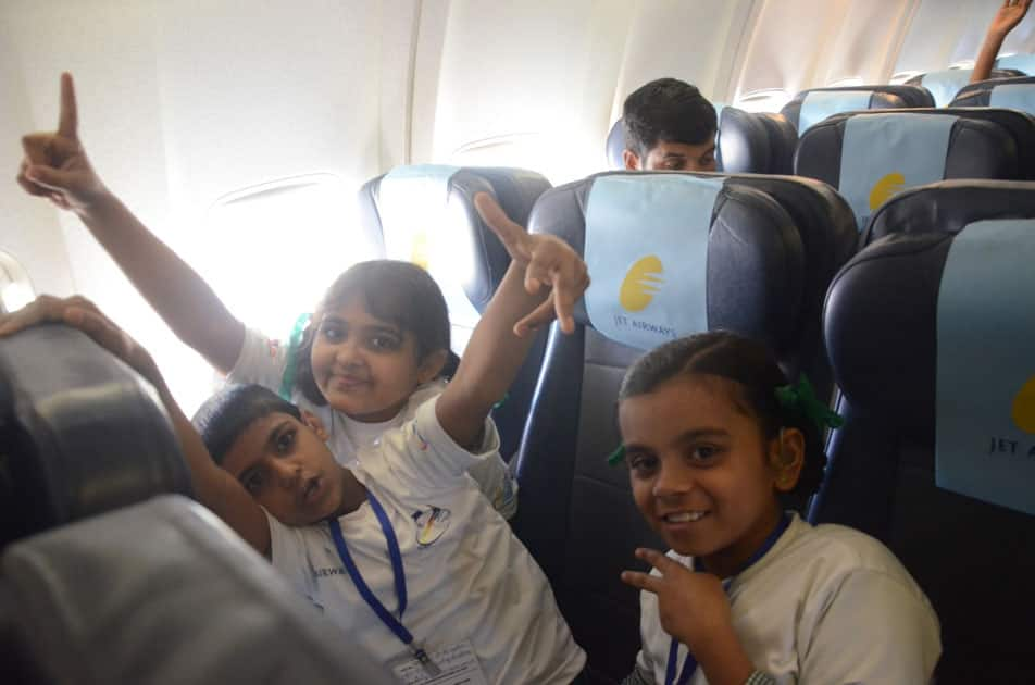 Children inside a Jet Airways aircraft during 