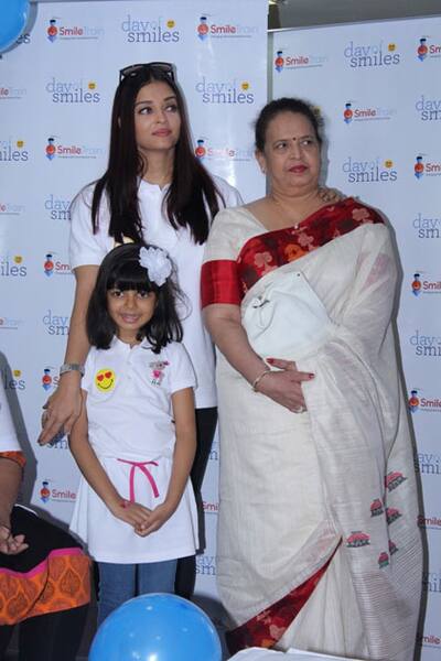 Actress Aishwarya Rai Bachchan along with her mother Brindya Rai and daughter Aaradhya Bachchan celebrates her father Krishnaraj Rai's birth anniversary at Shushrusha Hospital, in Mumbai.