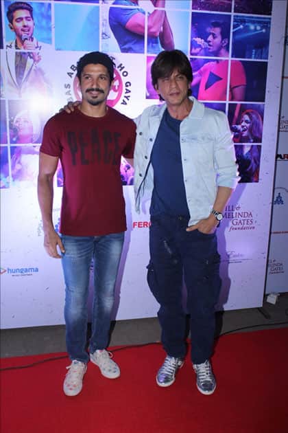 Actors Shah Rukh Khan and Farhan Akhtar at the red carpet of Lalkaar concert in Mumbai.