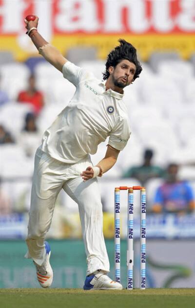 Indian bowler Ishant Sharma in action during the 2nd test match played against Sri Lanka in Nagpur.