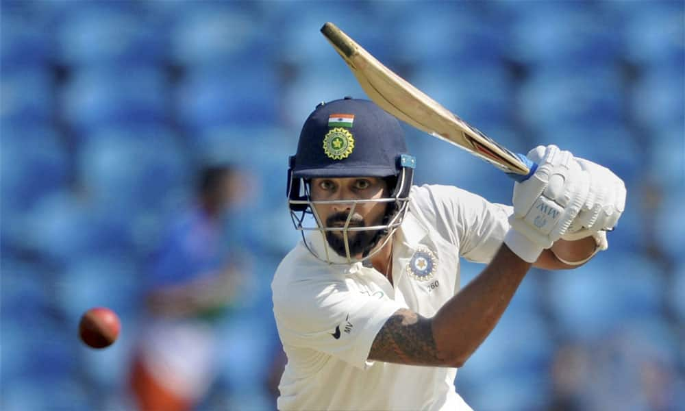 Indian batsman Murli Vijay plays a shot during 2nd test match played against Sri Lanka in Nagpur.