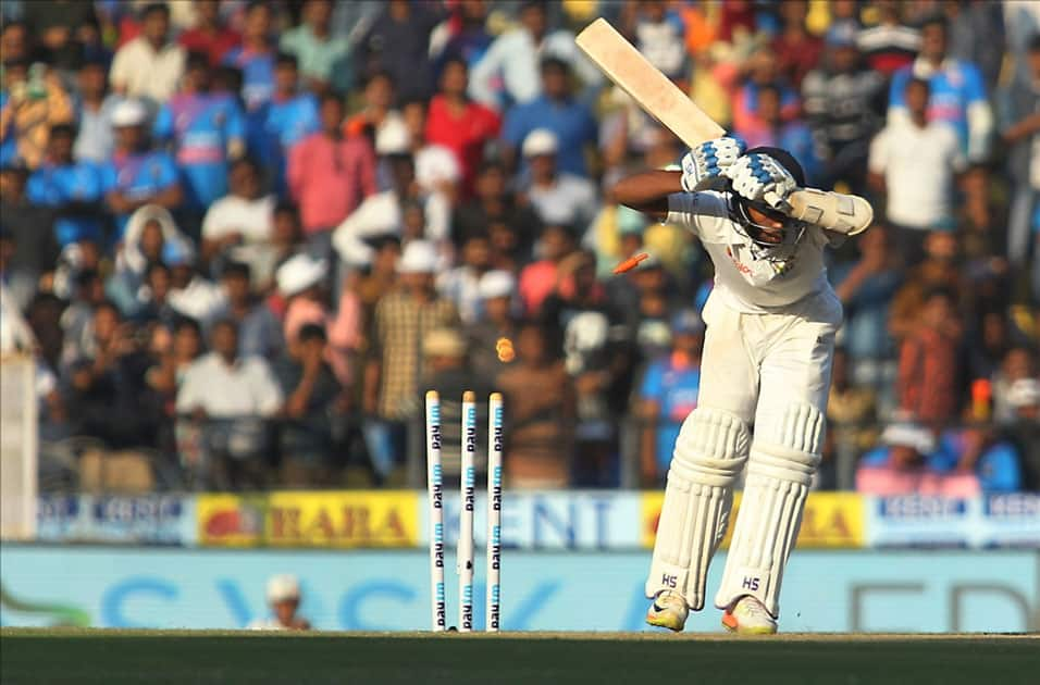 Sadeera Samarawickrama of Sri Lanka gets dismissed by Ishant Sharma on Day 3 of the second test match between India and Sri Lanka at Vidarbha Cricket Association Stadium in Nagpur.