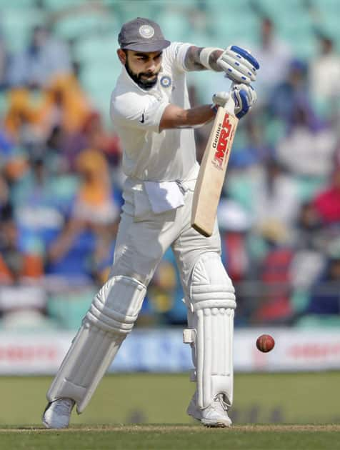 India's Virat Kohli plays a shot during Day 3 of the 2nd cricket test match against Sri Lanka in Nagpur.