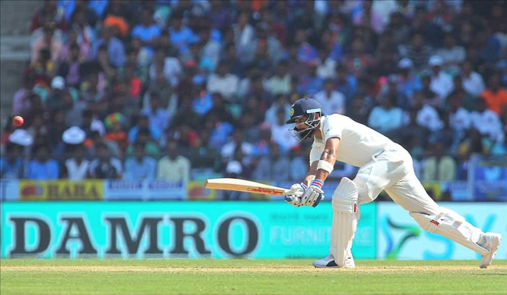 Indian skipper Virat Kohli in action on Day 3 of the second test match between India and Sri Lanka at Vidarbha Cricket Association Stadium in Nagpur.