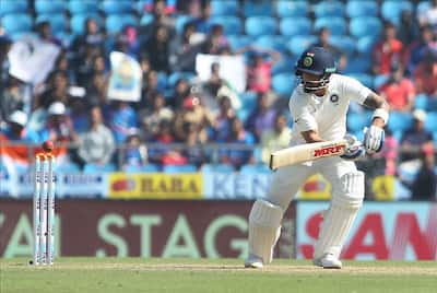 Indian skipper Virat Kohli in action on Day 3 of the second test match between India and Sri Lanka at Vidarbha Cricket Association Stadium in Nagpur.