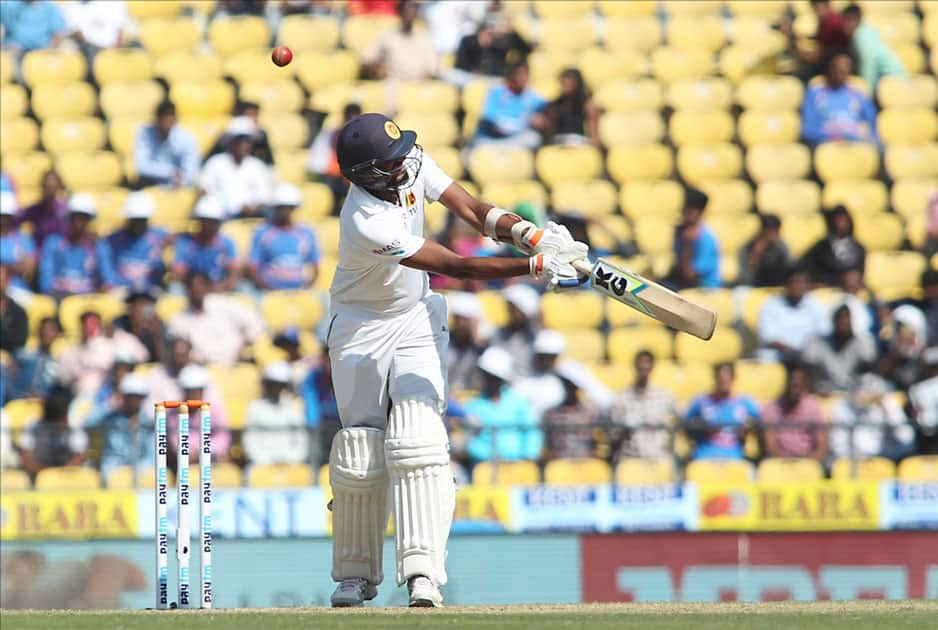 Sri Lanka's Suranga Lakmal in action on Day 4 of the second test match between India and Sri Lanka at Vidarbha Cricket Association Stadium in Nagpur.