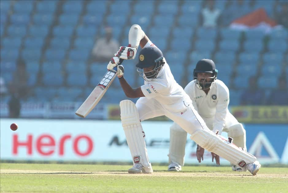 Lahiru Thirimanne of Sri Lanka in action on Day 4 of the second test match between India and Sri Lanka at Vidarbha Cricket Association Stadium in Nagpur.