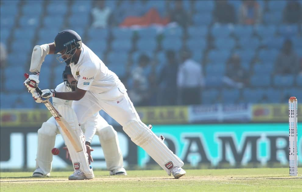 Lahiru Thirimanne of Sri Lanka in action on Day 4 of the second test match between India and Sri Lanka at Vidarbha Cricket Association Stadium in Nagpur.