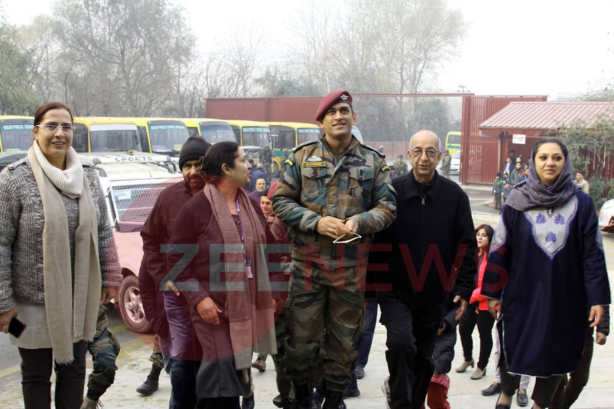 M S Dhoni, Great Indian cricketer and Honorary Lt Col of Indian Army visited the Delhi Public School Srinagar today and interacted with teachers and students of the school.