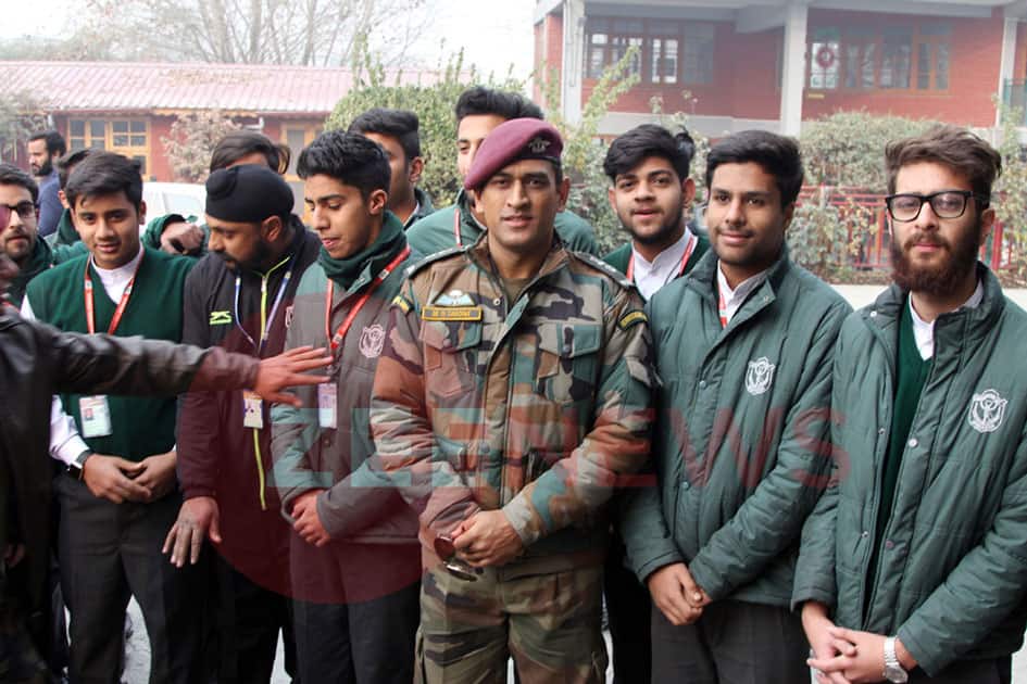M S Dhoni, Great Indian cricketer and Honorary Lt Col of Indian Army visited the Delhi Public School Srinagar today and interacted with teachers and students of the school.