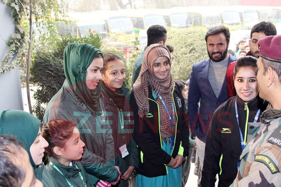 M S Dhoni, Great Indian cricketer and Honorary Lt Col of Indian Army visited the Delhi Public School Srinagar today and interacted with teachers and students of the school.