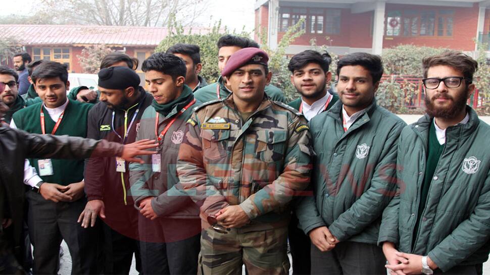 Watch: Captain cool MS Dhoni visits a school in Kashmir in Army uniform