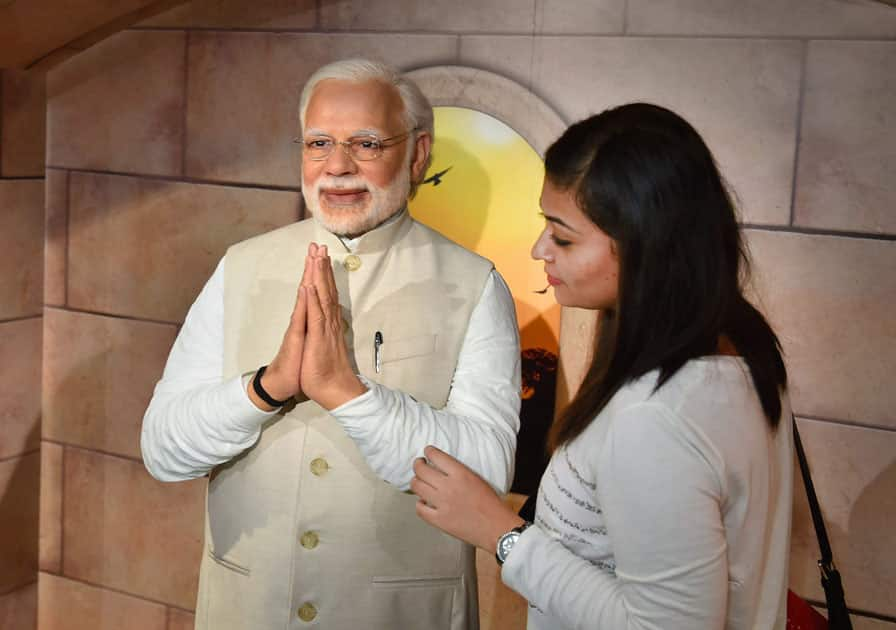 Wax figure of Prime Minister Narendra Modi displayed at Madame Tussauds Wax Museum, during a press preview in New Delhi.