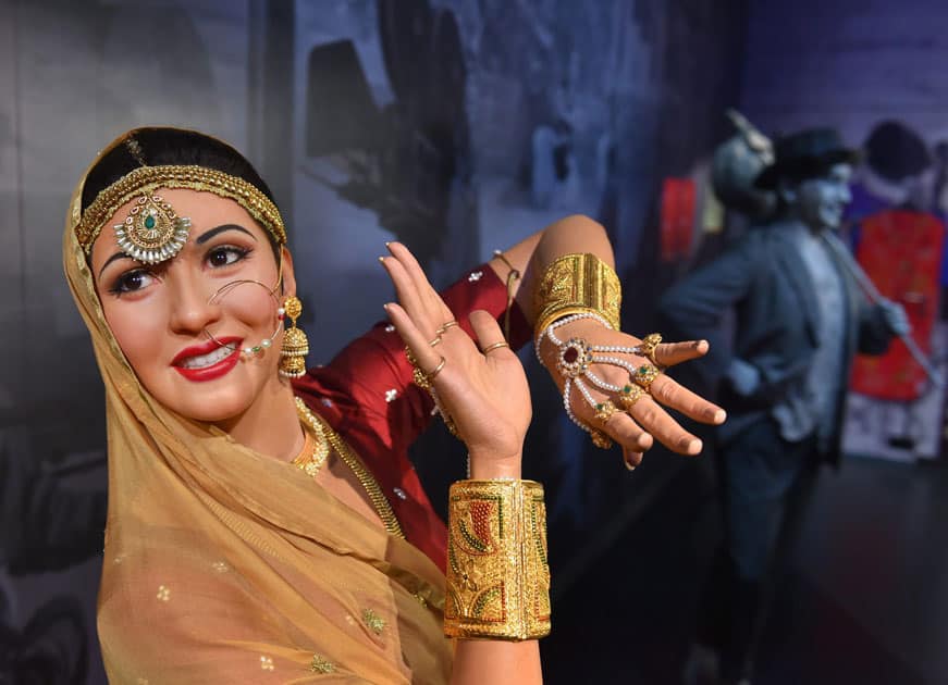 Wax figures of Bollywood stars Madhubala, Raj Kapur displayed at Madame Tussauds Wax Museum, during a press preview in New Delhi.