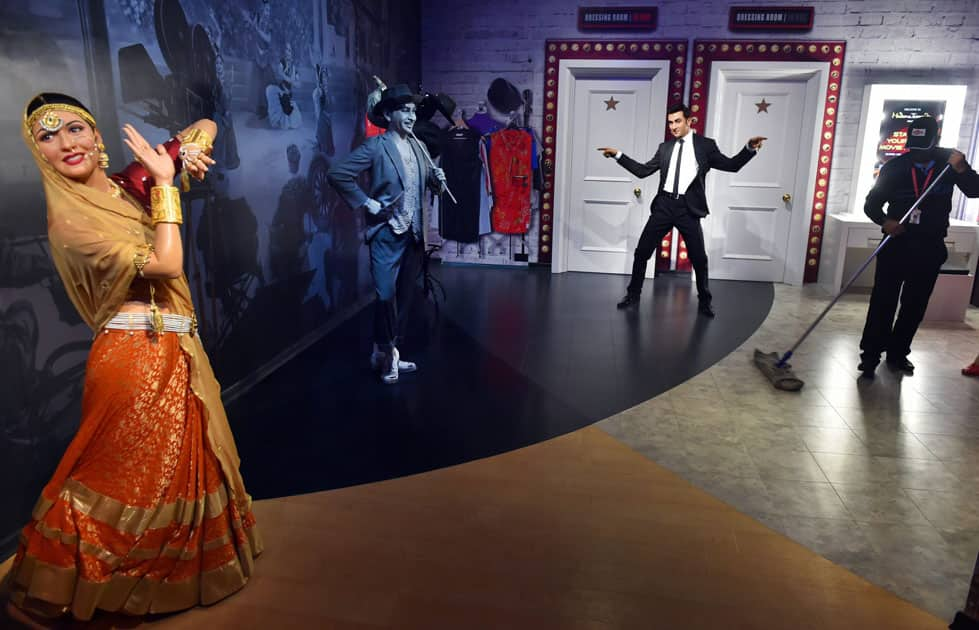 Wax figures of Bollywood stars Madhubala, Raj Kapur and Ranbir Kapoor displayed at Madame Tussauds Wax Museum, during a press preview in New Delhi.