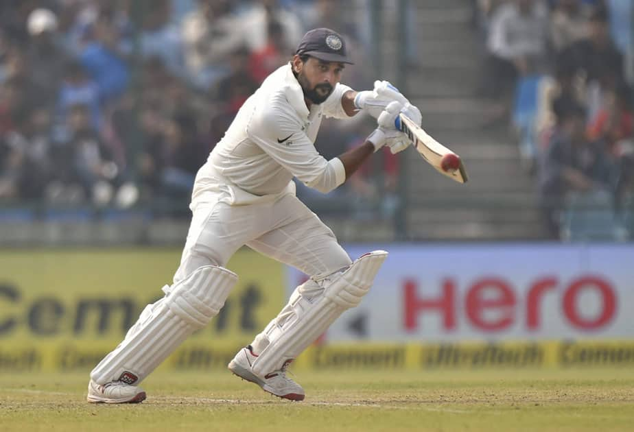 Murali Vijay plays a shot against Sri Lanka during the first day of the third cricket test match at Feroz Shah Kotla, in New Delhi.