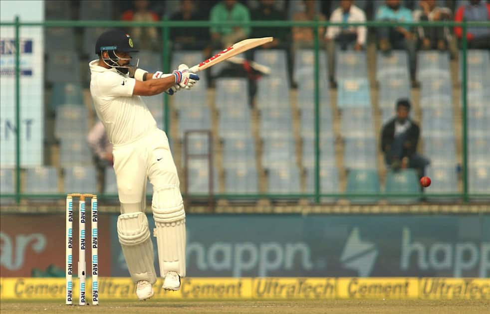 Indian skipper Virat Kohli in action on Day 1 of the third test match between India and Sri Lanka at Feroz Shah Kotla Stadium in New Delhi.