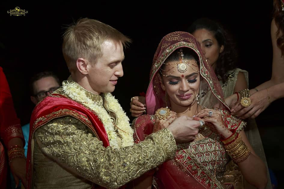 Actress Aashka Goradia and Brent Goble during their wedding in Mumbai.