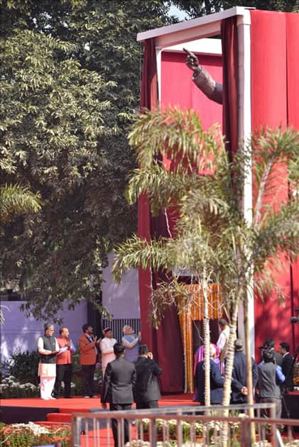 Prime Minister Narendra Modi arrives to inaugurate Dr. Ambedkar International Centre in New Delhi.