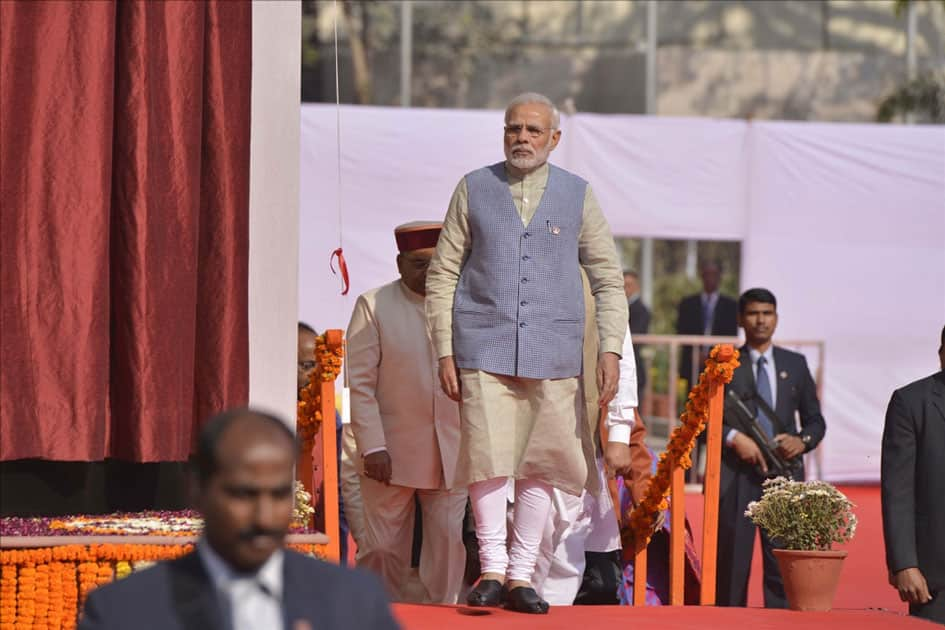 Prime Minister Narendra Modi arrives to inaugurate Dr. Ambedkar International Centre in New Delhi.