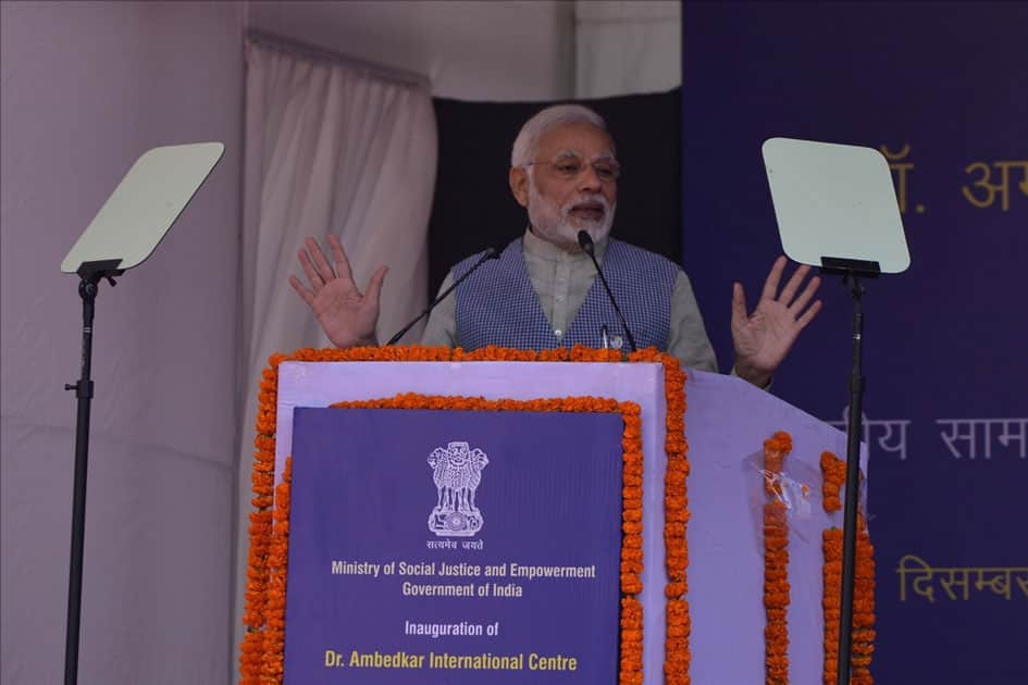 Prime Minister Narendra Modi addresses at the inauguration of Dr. Ambedkar International Centre in New Delhi.