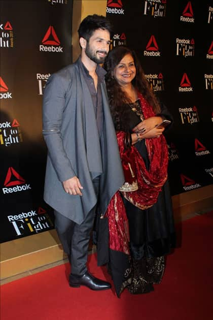 Actor Shahid Kapoor with mother Neelima Azeem at the Reebok`s Fit To Fight awards ceremony in Mumbai.