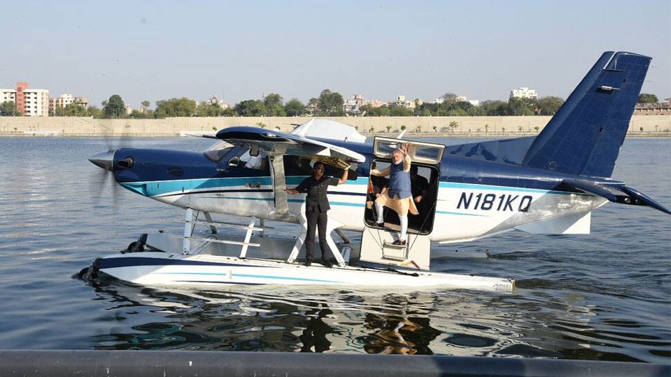  PM Narendra Modi rides seaplane from Ahmedabad to Dharoi Dam in North Gujarat - Watch