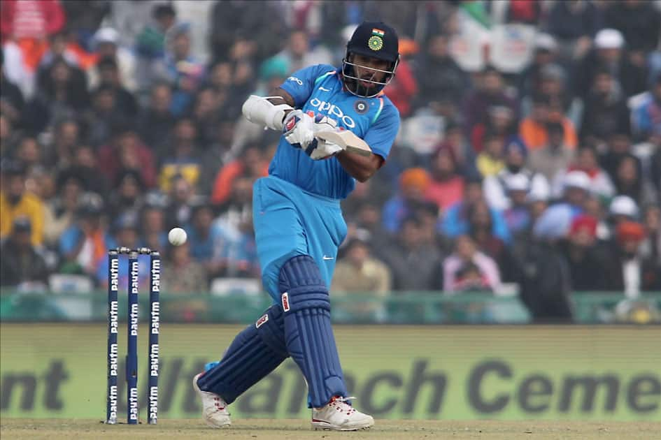 India's Shikhar Dhawan in action on the 2nd One Day International (ODI) match between India and Sri Lanka at Punjab Cricket Association IS Bindra Stadium in Mohali.