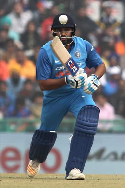 Indian captain Rohit Sharma in action on the 2nd One Day International (ODI) match between India and Sri Lanka at Punjab Cricket Association IS Bindra Stadium in Mohali.