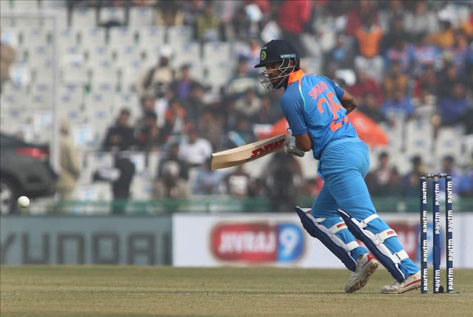 India's Shikhar Dhawan in action on the 2nd One Day International (ODI) match between India and Sri Lanka at Punjab Cricket Association IS Bindra Stadium in Mohali.