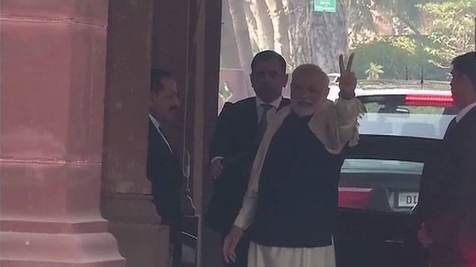 Narendra Modi shows victory sign as BJP results for Gujarat, Himachal Pradesh emerge