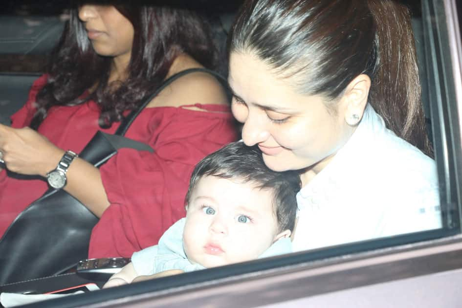 Actress Kareena Kapoor with her son Taimur Ali Khan during Tussar Kapoor son Laksshay`s first birthday party in Mumbai.