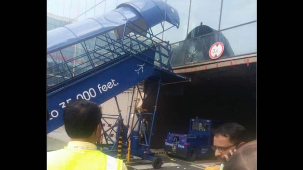 IndiGo&#039;s step ladder comes in contact with terminal building in Mumbai, none hurt