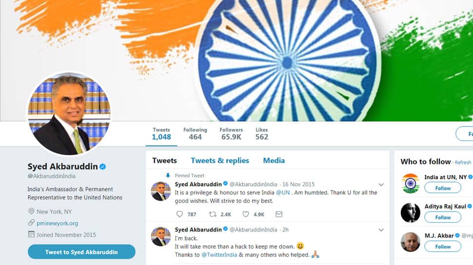 Indian ambassador to UN&#039;s Twitter account restored hours after hackers post Pak flag