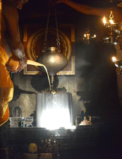 Sun rays fall on Shiva linga on Makara Sankranti at Gavi Gangadhareshwara Temple which was cut out of a monolithic rock probably in the 9th century in Bengaluru.