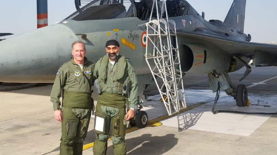 In a first, US Air Force chief David L Goldfein flies India&#039;s indigenous Light Combat Aircraft &#039;Tejas&#039; 